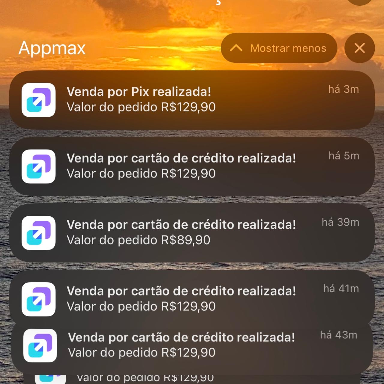 Notificações reais de vendas por Pix e cartão
