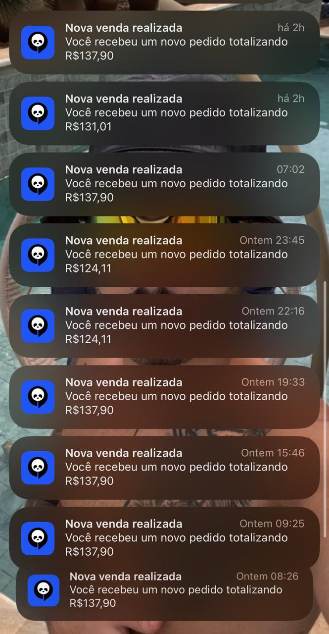 Notificações reais de vendas de uma operação acompanhada por Giovanni