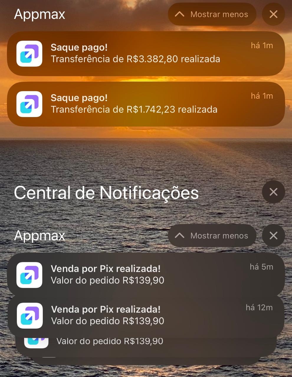 Notificações reais de vendas e transferências