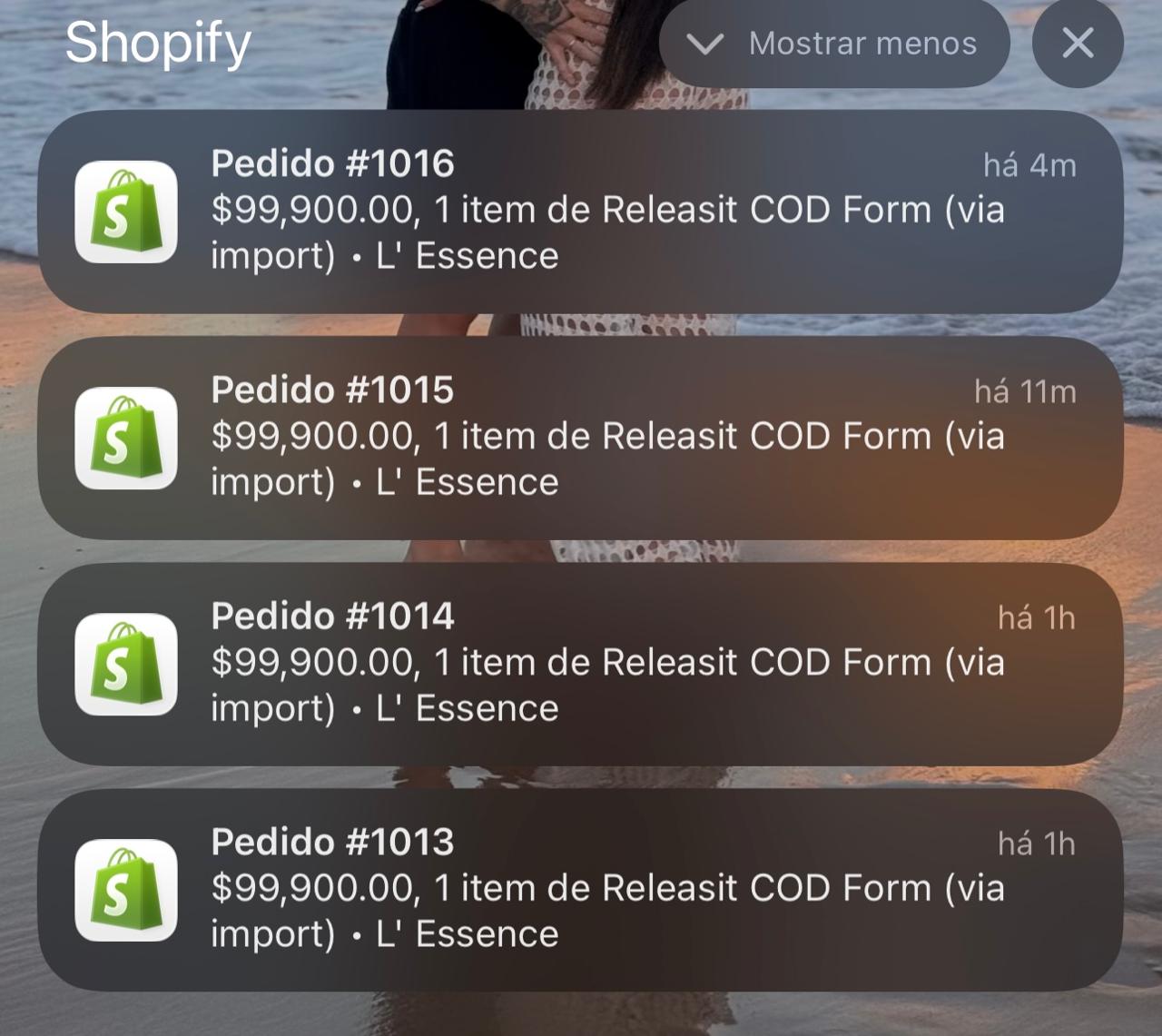 Notificações reais de pedidos de e-commerce
